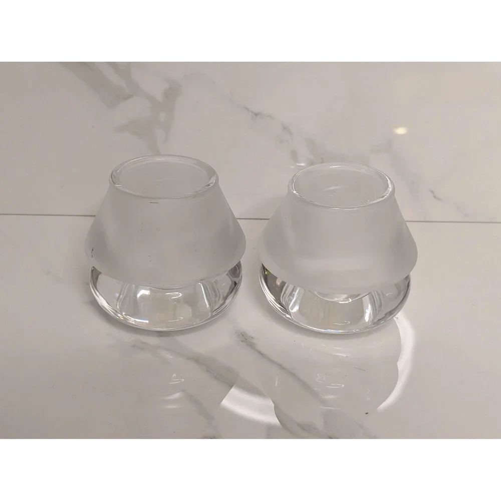 Crate and Barrel Luna Votive Candle Holder Set 2 Frosted Clear Glass 488-062
